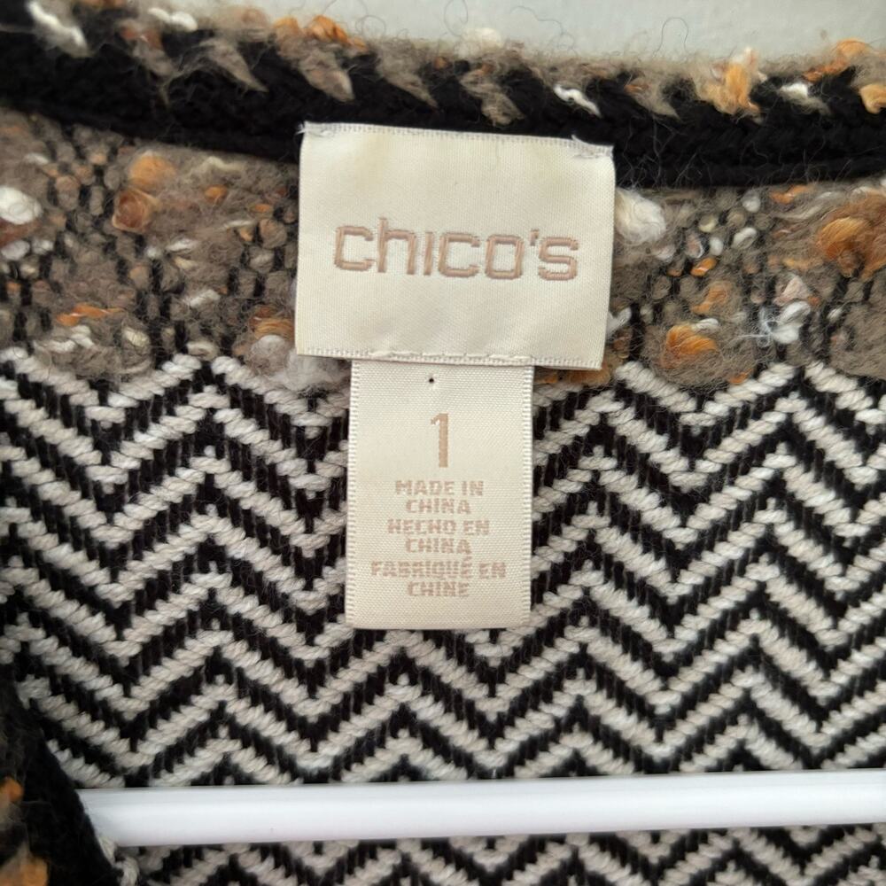 Chico's Elenore Textured Open Front Cardigan 3/4 Sleeves Neutral Artisanal - Picture 4 of 9
